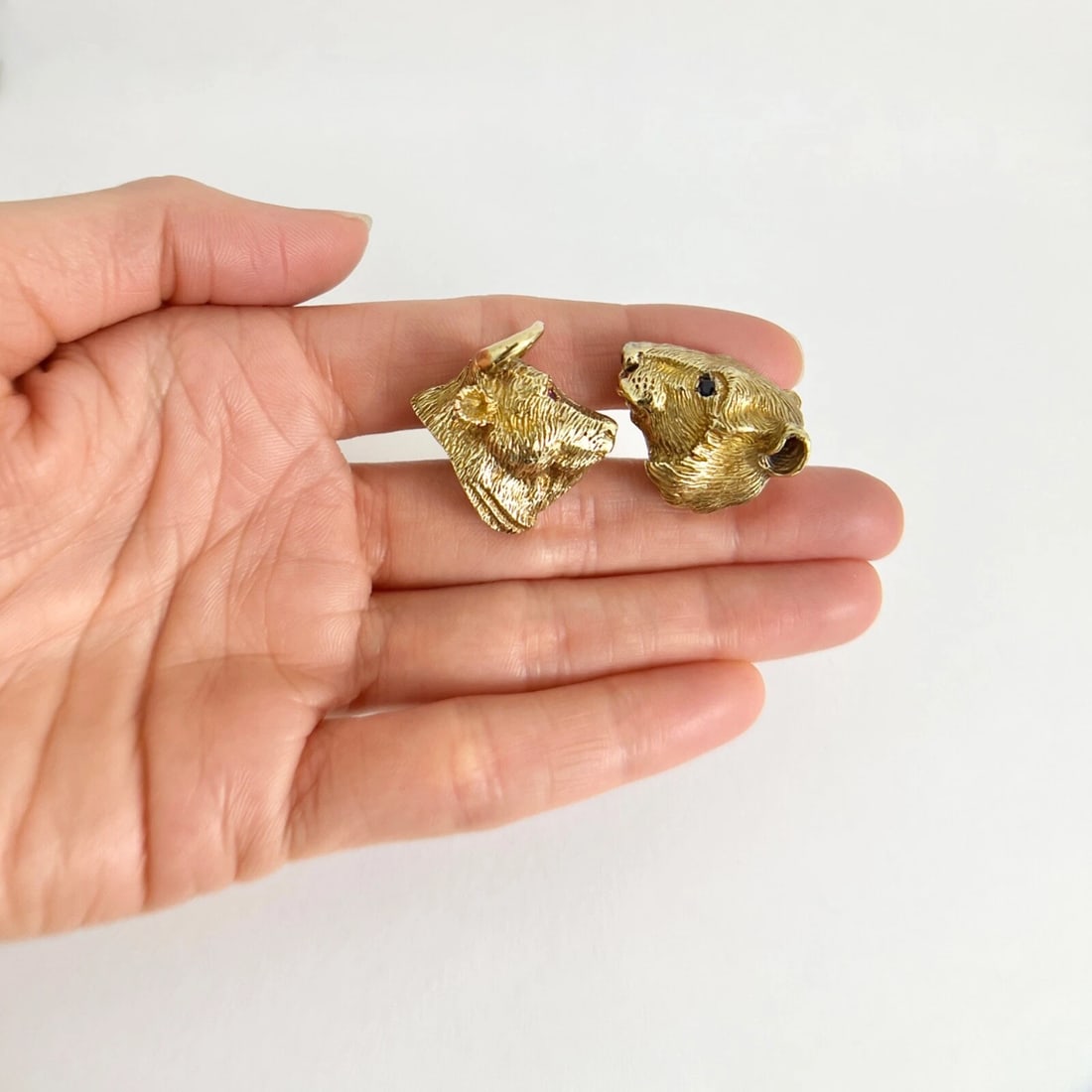 Vintage Bull Bear Ruby Sapphire Animal Cufflinks 18K 14K Yellow Gold, 26.39 Gram - 4