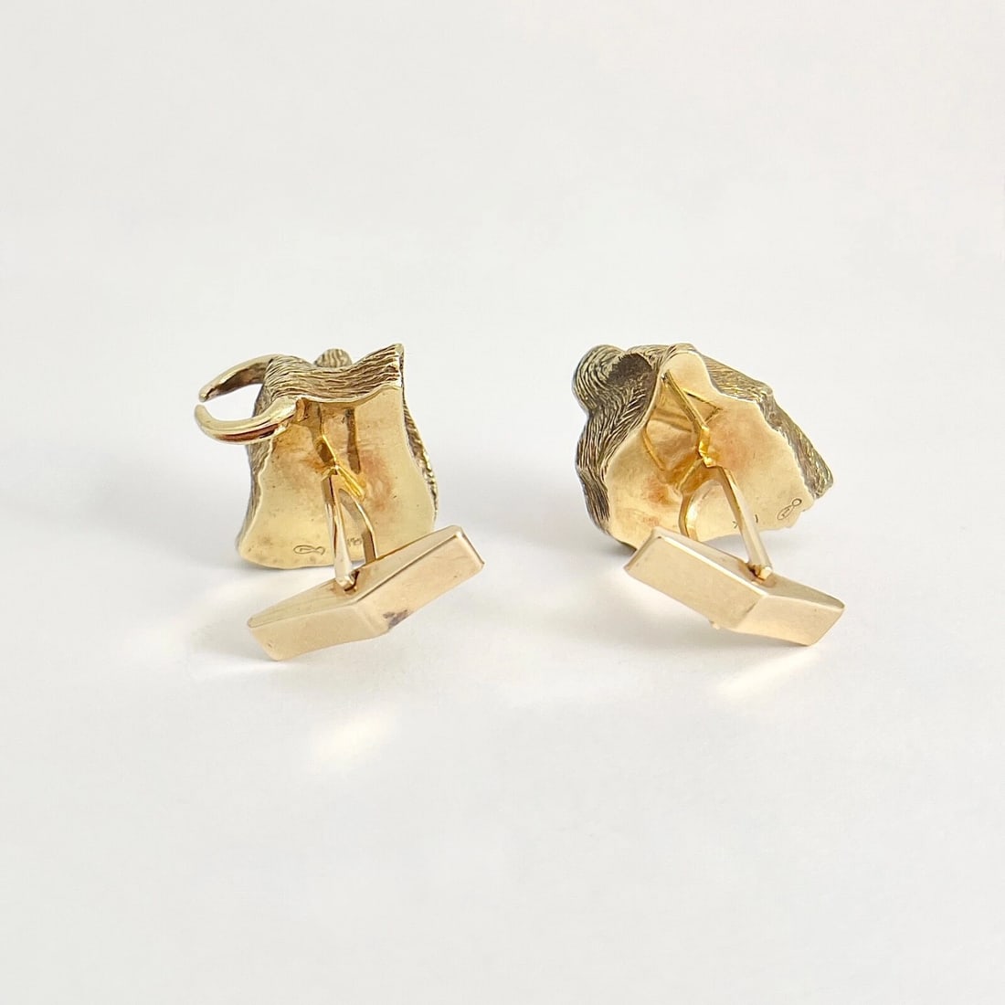 Vintage Bull Bear Ruby Sapphire Animal Cufflinks 18K 14K Yellow Gold, 26.39 Gram - 7