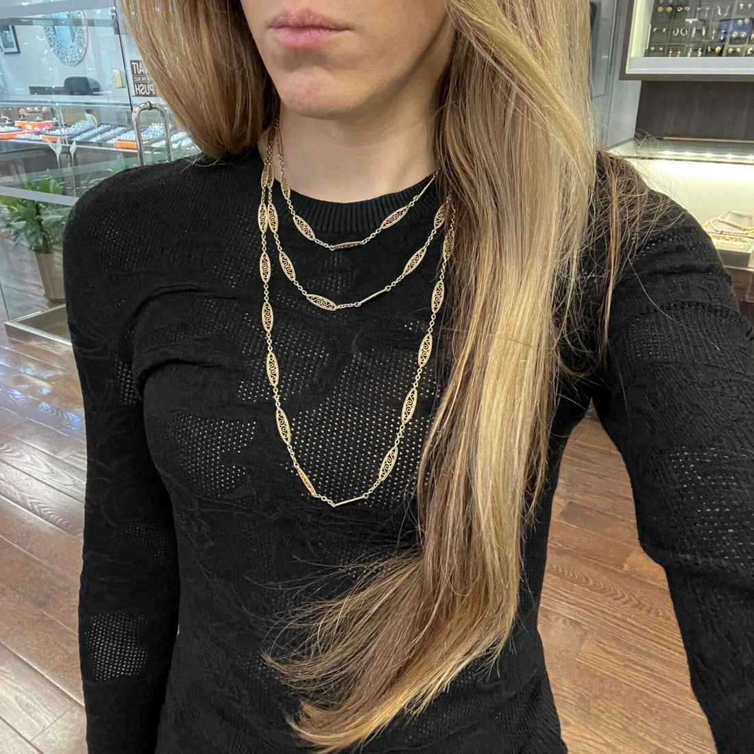 Antique Victorian Long Filigree Guard Chain Necklace 21K Yellow Gold, 39.06 Gram - 4