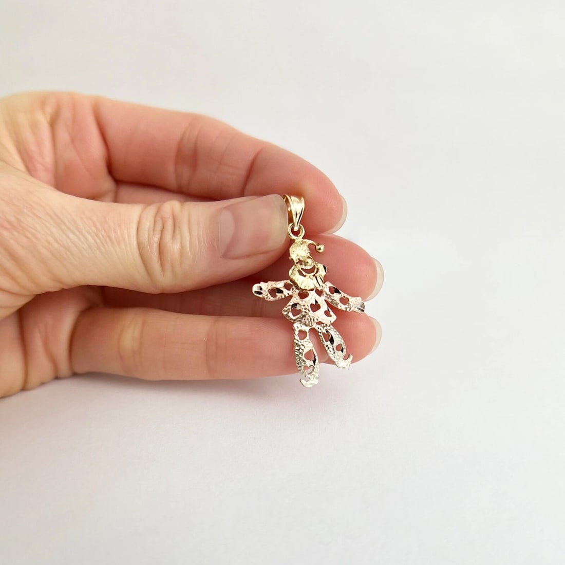 Vintage Tri-Color Clown Joker Pendant Charm 14K Yellow Rose White Gold, 1.72 Gr - 3