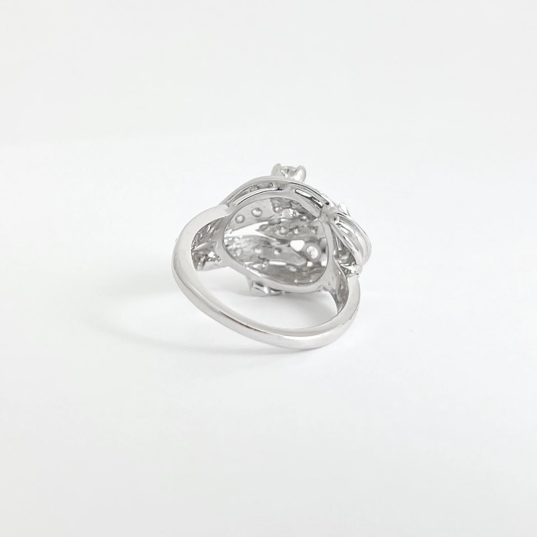 Vintage 1940's 1950's Asymmetrical Diamond Cocktail Ring 14K White Gold, 6.22 Gr - 7