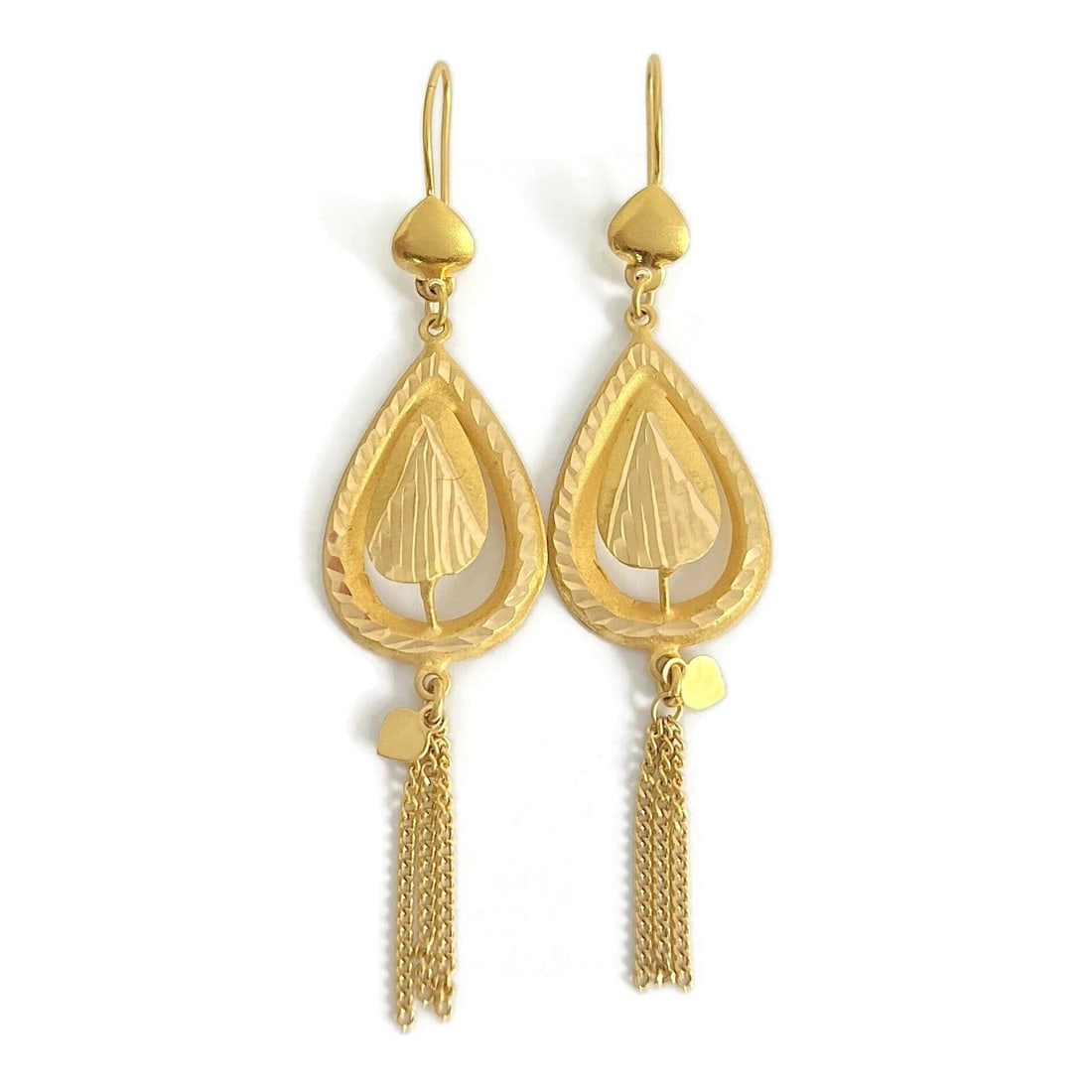 Vintage Teardrop Tassel Dangle Drop Earrings 22K Yellow Gold, 6.73 Grams (1 of 8)