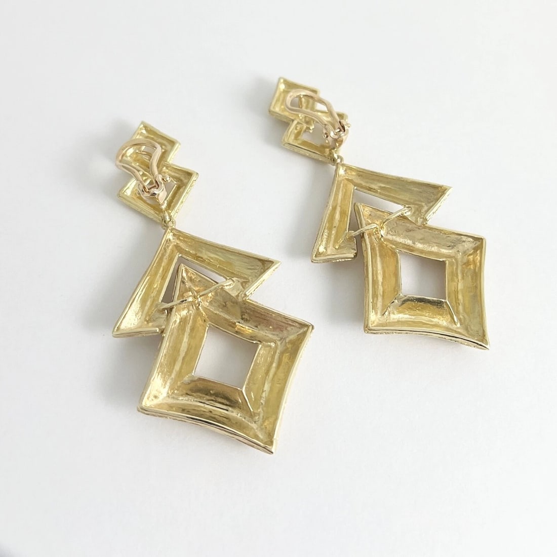 Vintage 1960's Long Geometric Dangle Drop Earrings 14K Yellow Gold, 29.36 Grams - 6