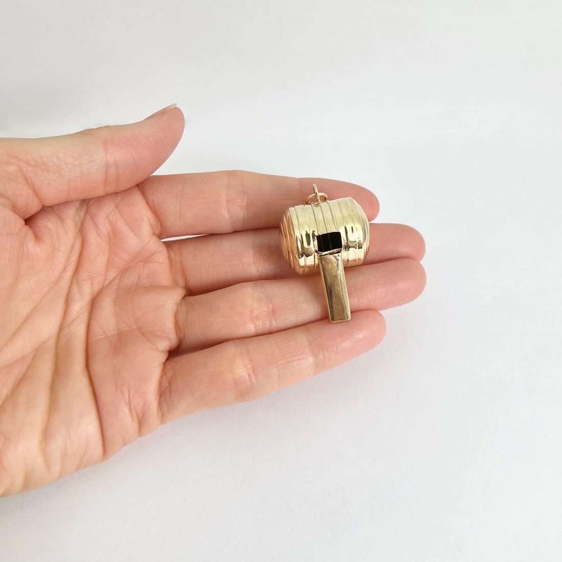 Vintage 1940's Whistle Bracelet Charm Necklace Pendant 14K Yellow Gold, 5.16 Gr - 2