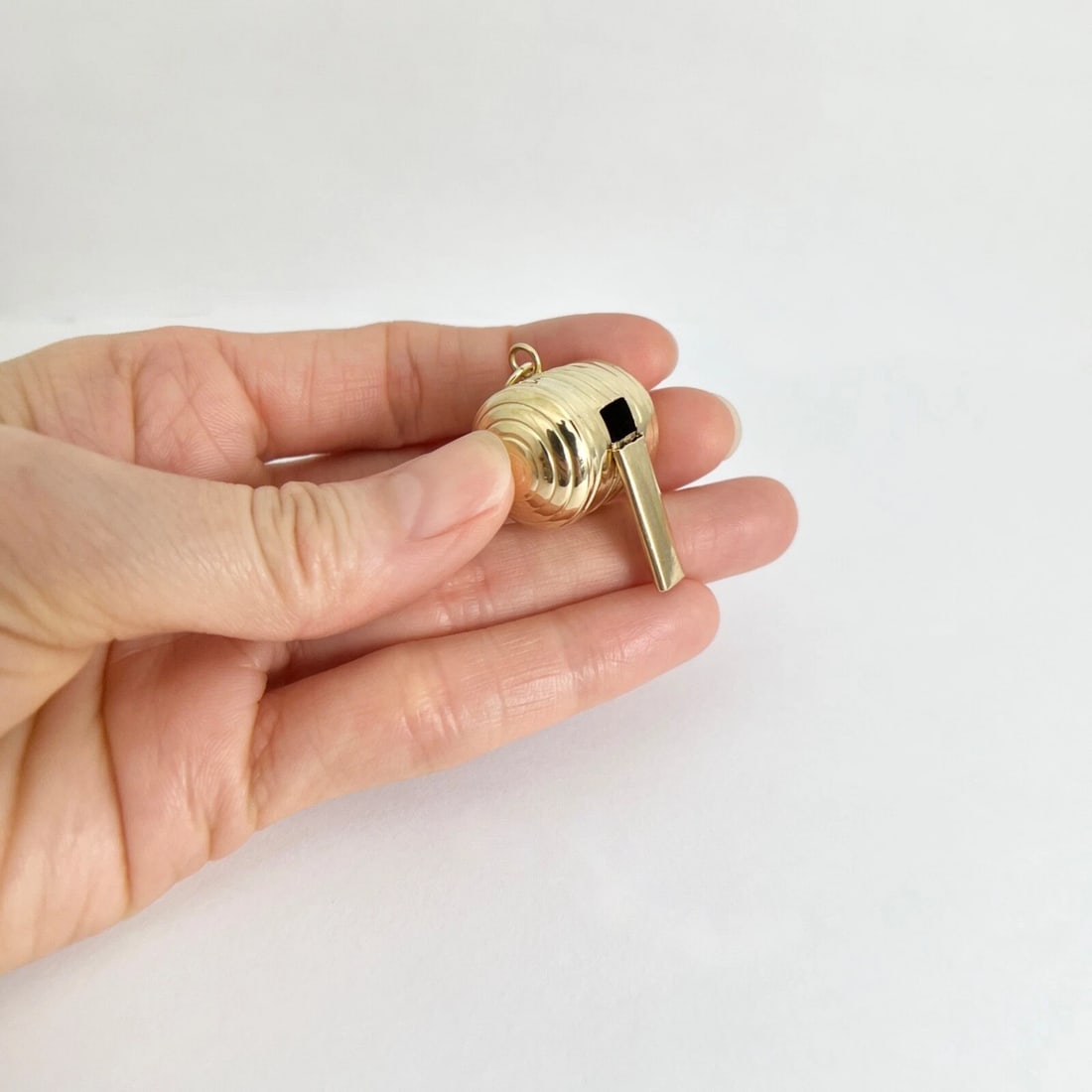 Vintage 1940's Whistle Bracelet Charm Necklace Pendant 14K Yellow Gold, 5.16 Gr - 3