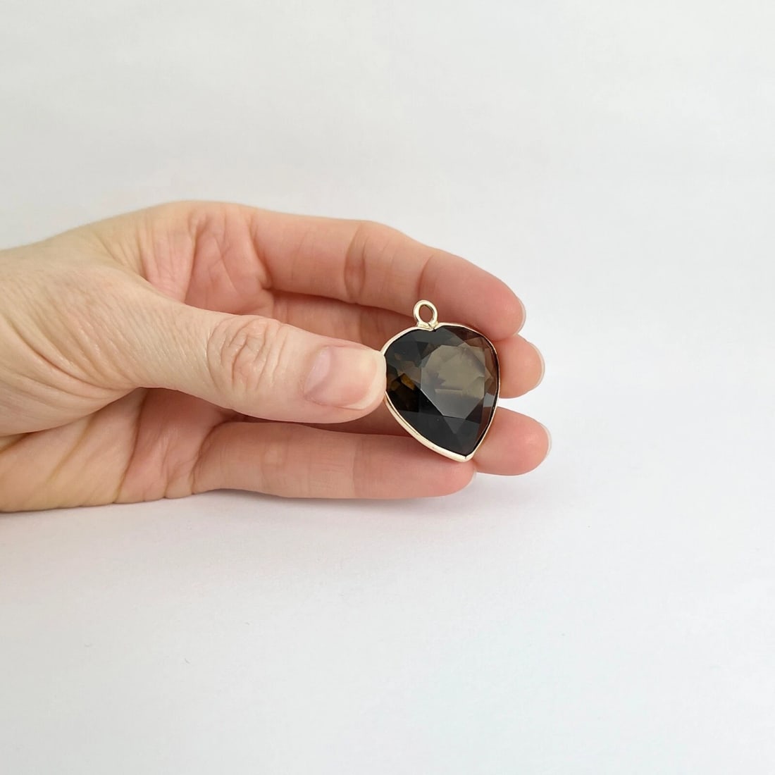 Vintage 1960's Heart Brown Smoky Quartz Pendant Charm 12K Yellow Gold, 8.86 Gr - 2