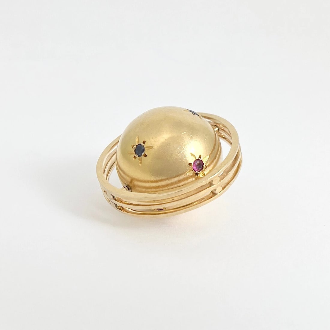 Vintage 1960's Sapphire Spinning Ball Orb Charm Pendant 14K Yellow Gold 14.85 Gr - 7