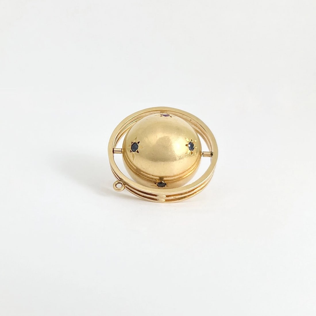 Vintage 1960's Sapphire Spinning Ball Orb Charm Pendant 14K Yellow Gold 14.85 Gr - 9