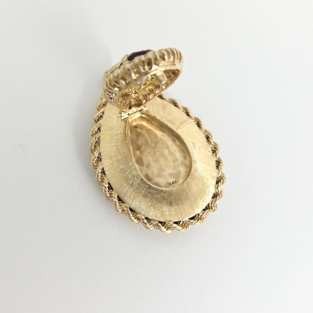 Vintage Purple Amethyst Pearl Teardrop Locket Pendant 14K Yellow Gold, 19.79 Gr - 9