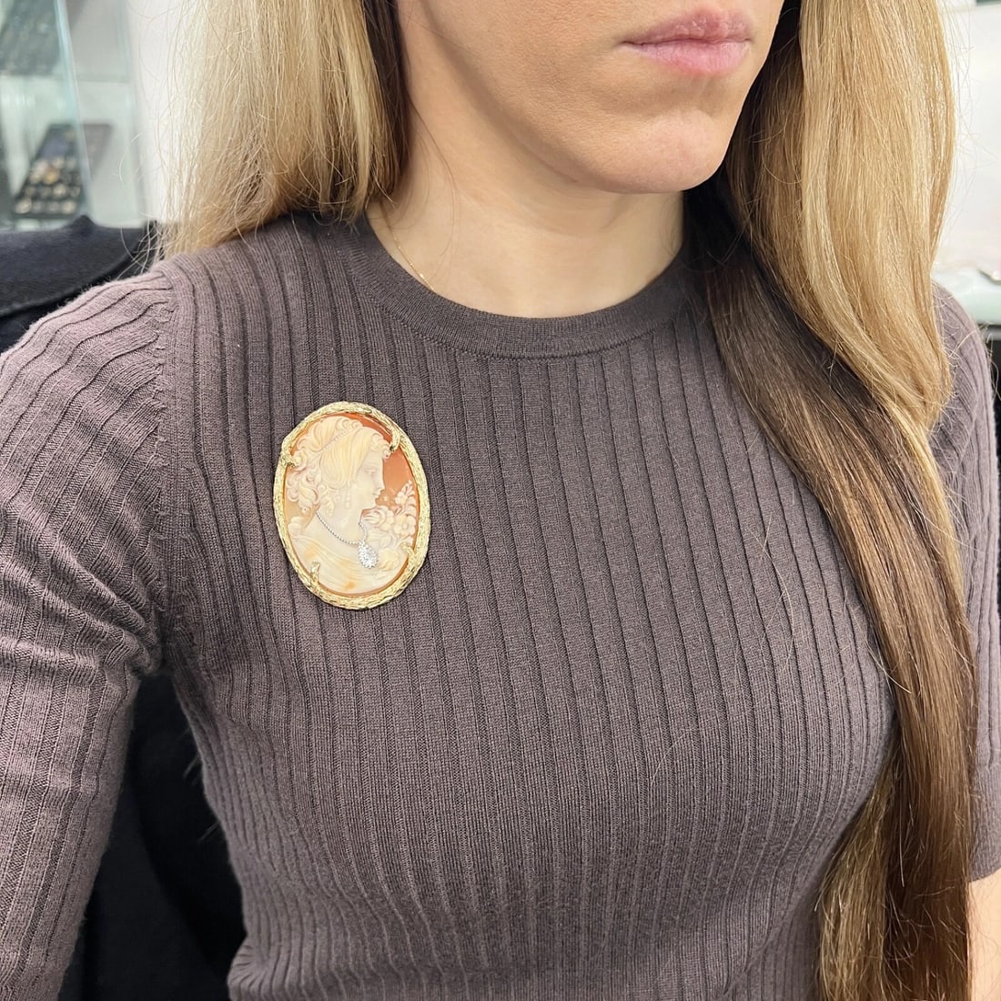 Vintage Habille Cameo Pendant Brooch Pin Pendant 14K Yellow Gold, 35.91 Grams - 3