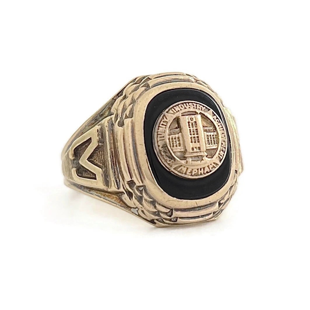 Vintage 1956 Black Onyx Mepham Class Ring 10K Yellow Gold, 7.51 Grams (1 of 8)