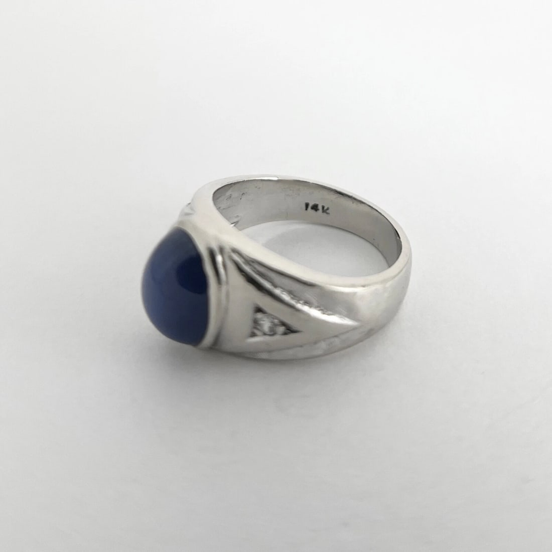 Vintage 1960s Blue Lab-Created Star Sapphire Diamond Ring 14K White Gold 6.07 Gr - 9