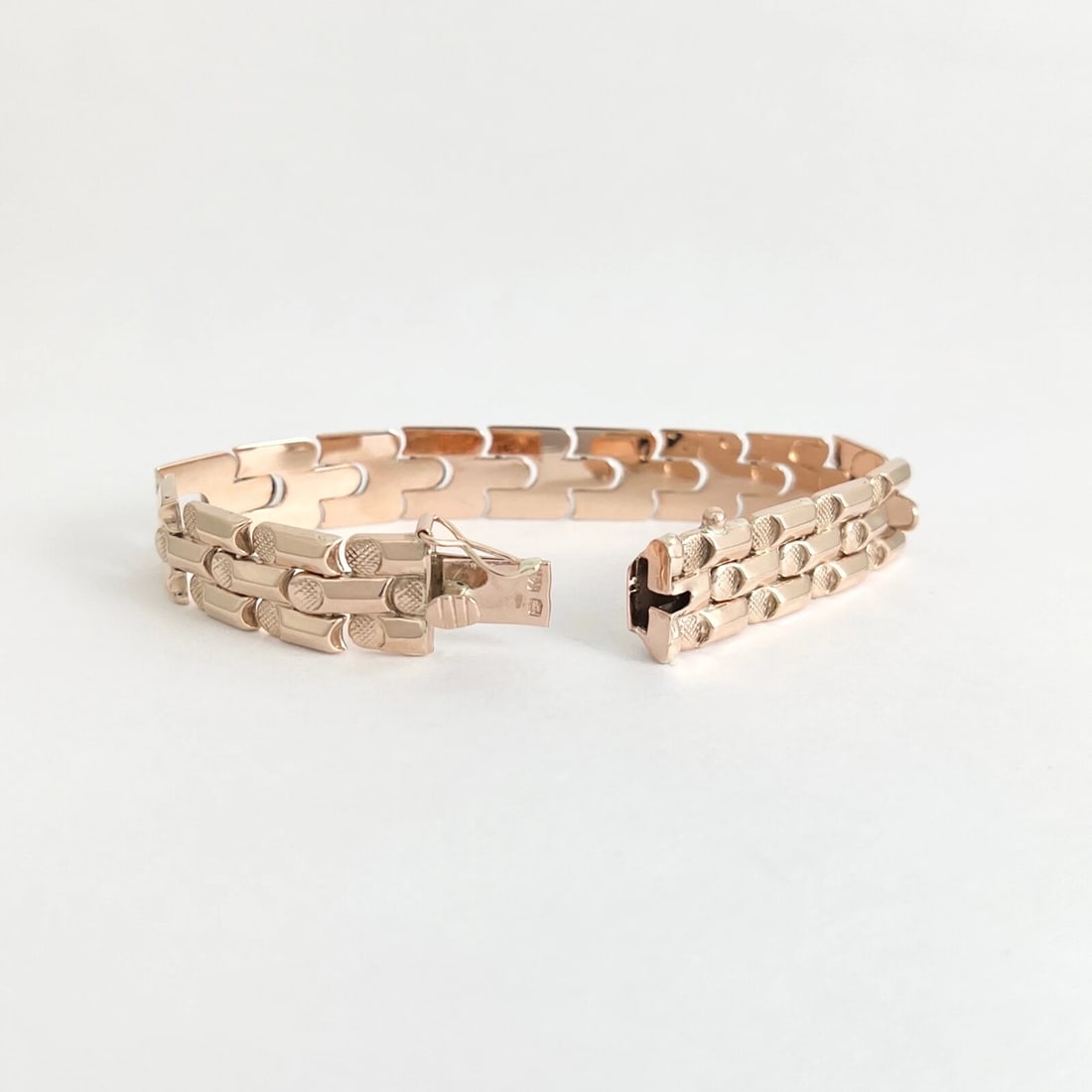 Vintage 1940's 1950's Retro Flat Link Bracelet 14K Rose Gold, 16.84 Grams - 7