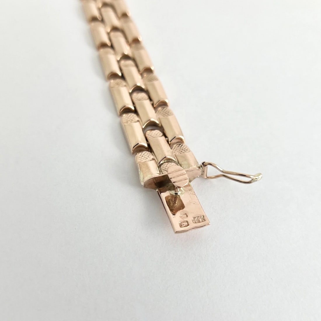 Vintage 1940's 1950's Retro Flat Link Bracelet 14K Rose Gold, 16.84 Grams - 8