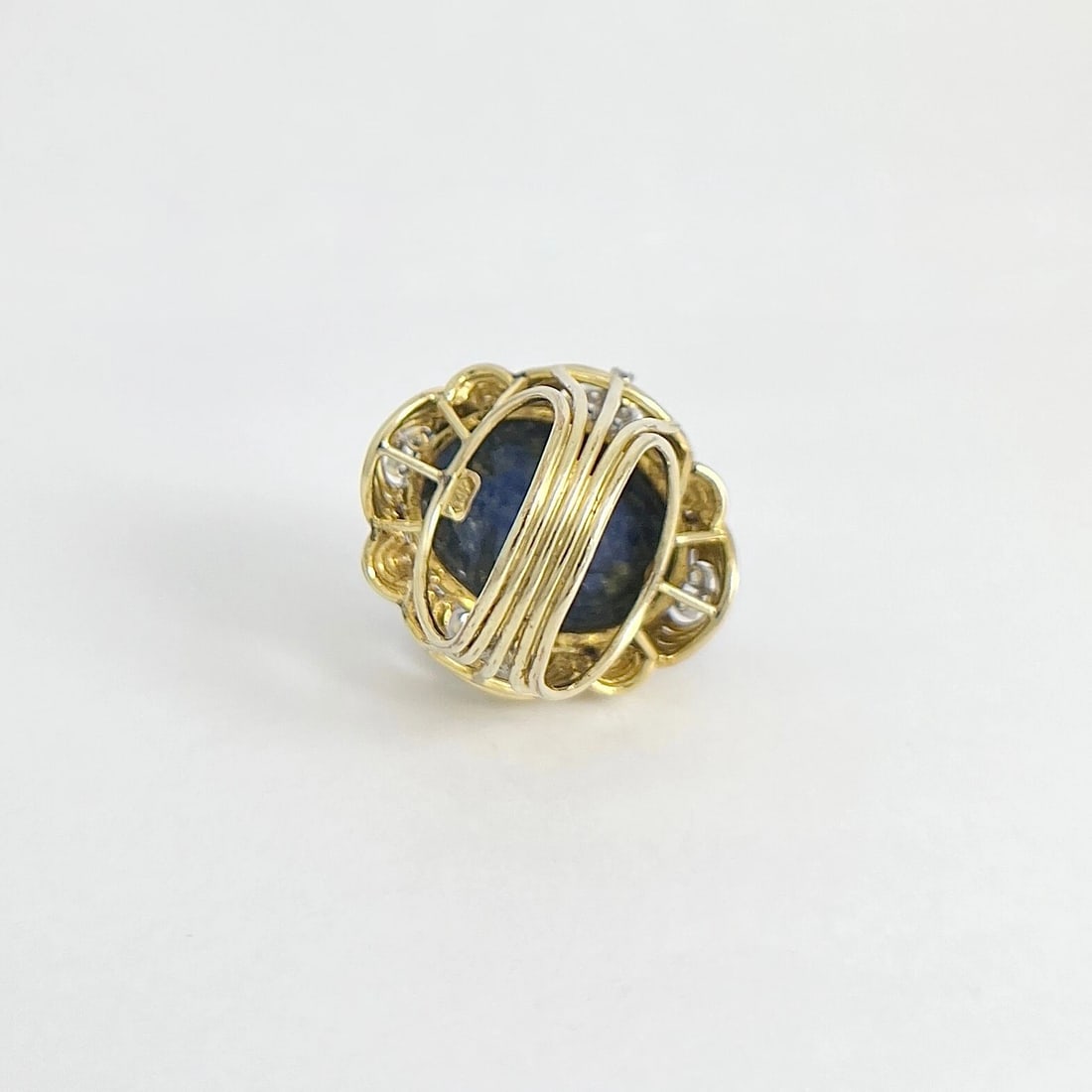 Vintage 1960's Blue Lapis Lazuli Diamond Cocktail Ring 14K Yellow Gold, 22.93 Gr - 7