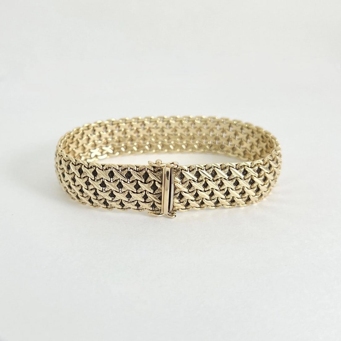 Vintage 1950's Italian Wide Woven Flex Bracelet 13K Yellow Gold, 40.28 Grams - 6