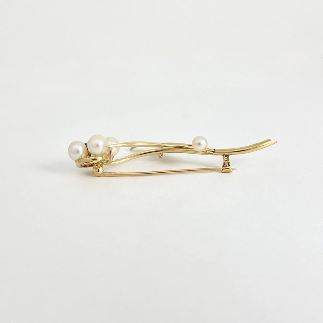 Vintage 1950's Pearl Blue Topaz Flower Brooch Pin 14K Yellow Gold, 4.95 Grams - 6