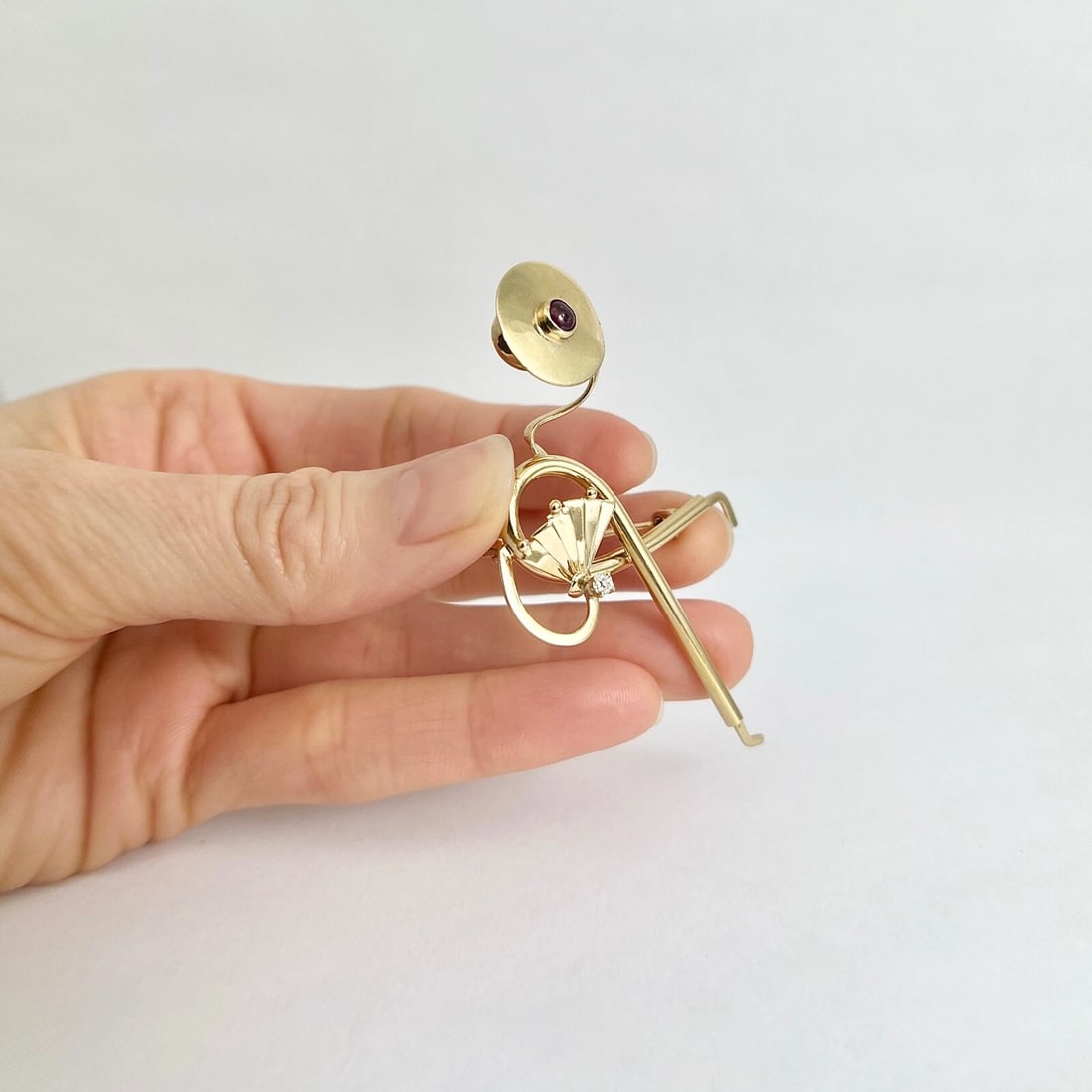 Vintage 1930's 1940's Forstner Asymmetrical Brooch Pin 14K Yellow Gold, 6.20 Gr - 4
