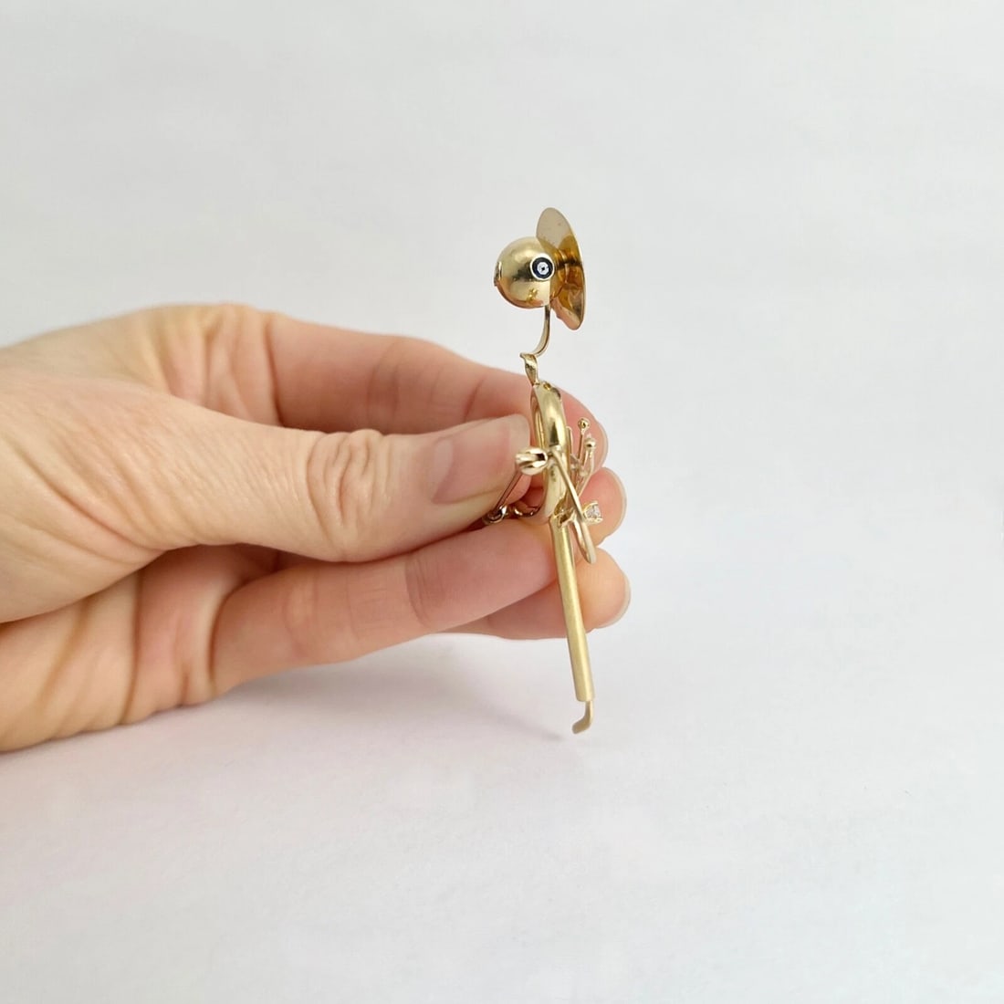 Vintage 1930's 1940's Forstner Asymmetrical Brooch Pin 14K Yellow Gold, 6.20 Gr - 6