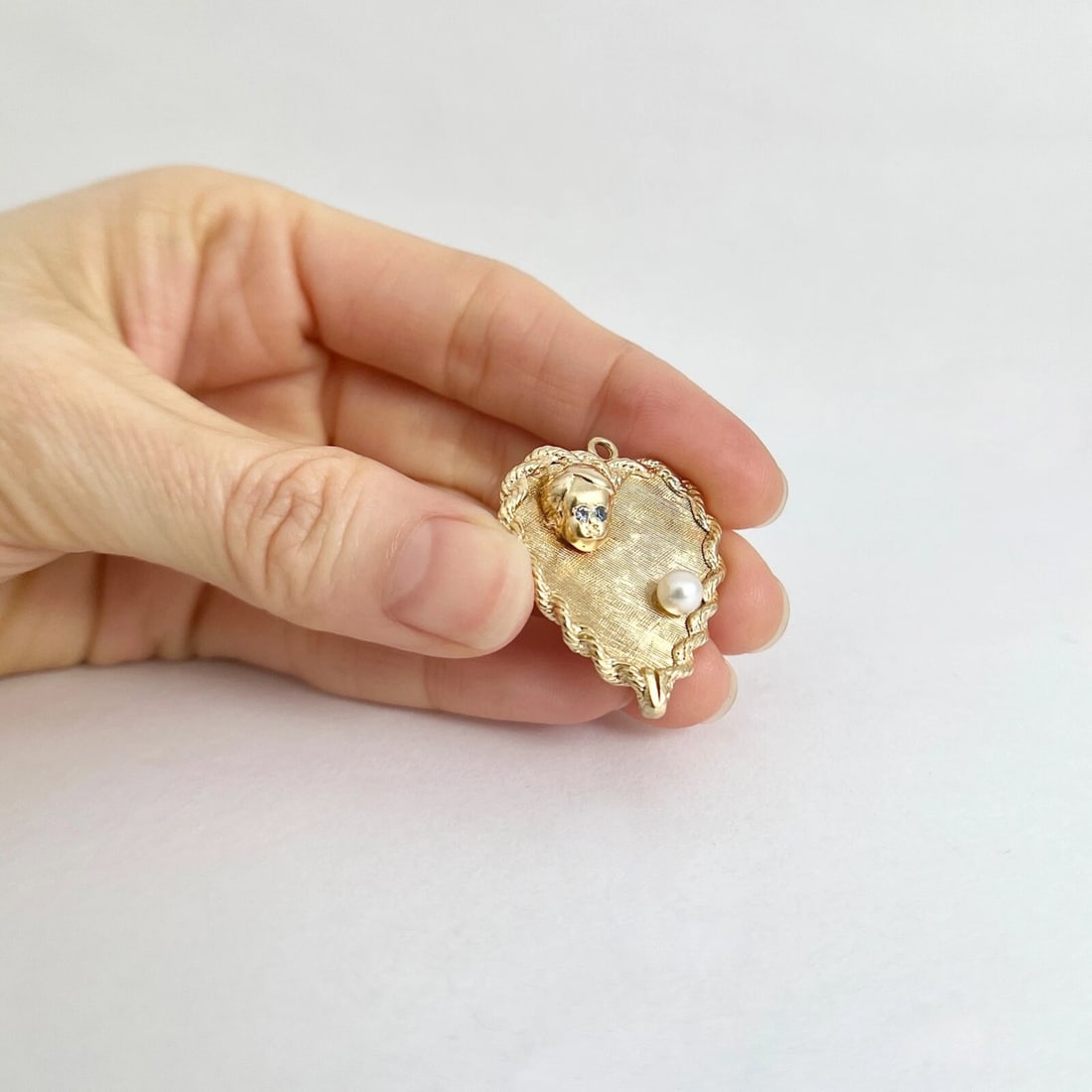 Vintage 1950's Pearl Topaz Child Heart Pendant Charm 14K Yellow Gold, 7.29 Gram - 2