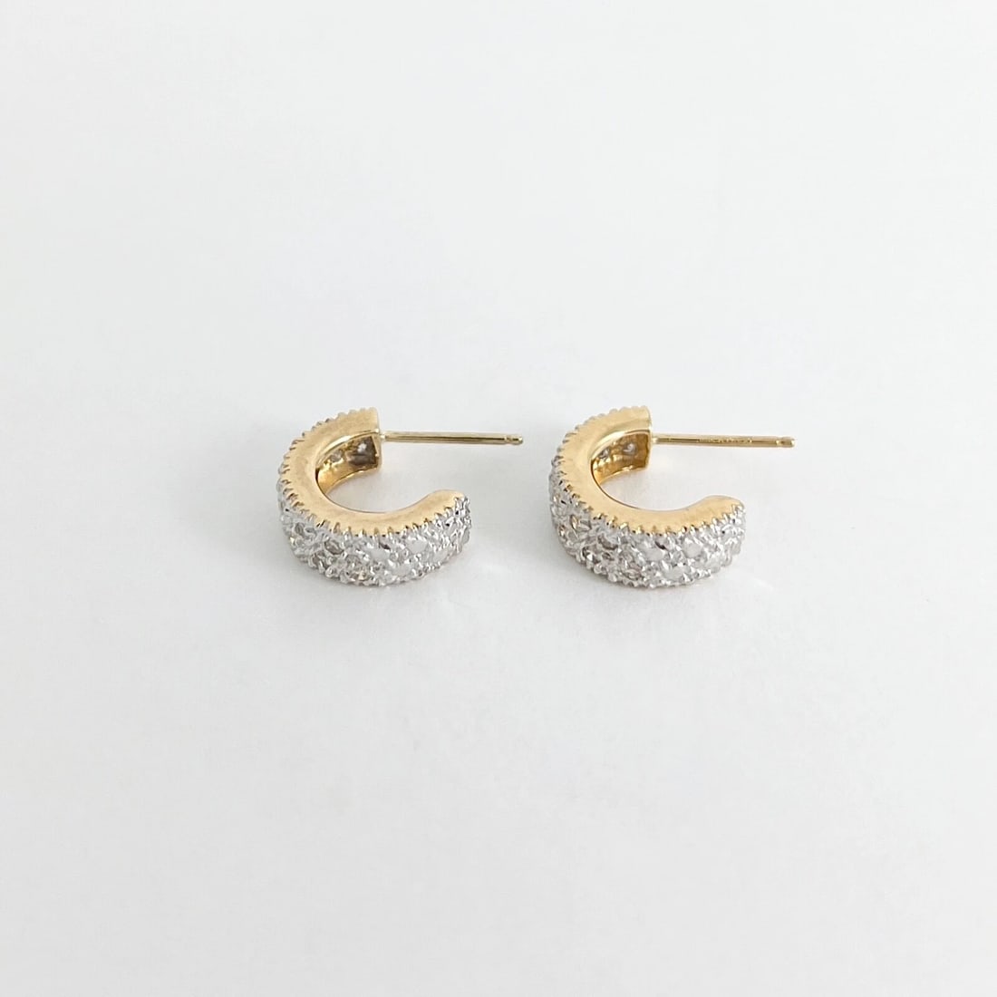 Vintage Two-Tone CZ Cubic Zirconia Huggie Hoop Earrings 14K Yellow Gold, 2.42 Gr - 6