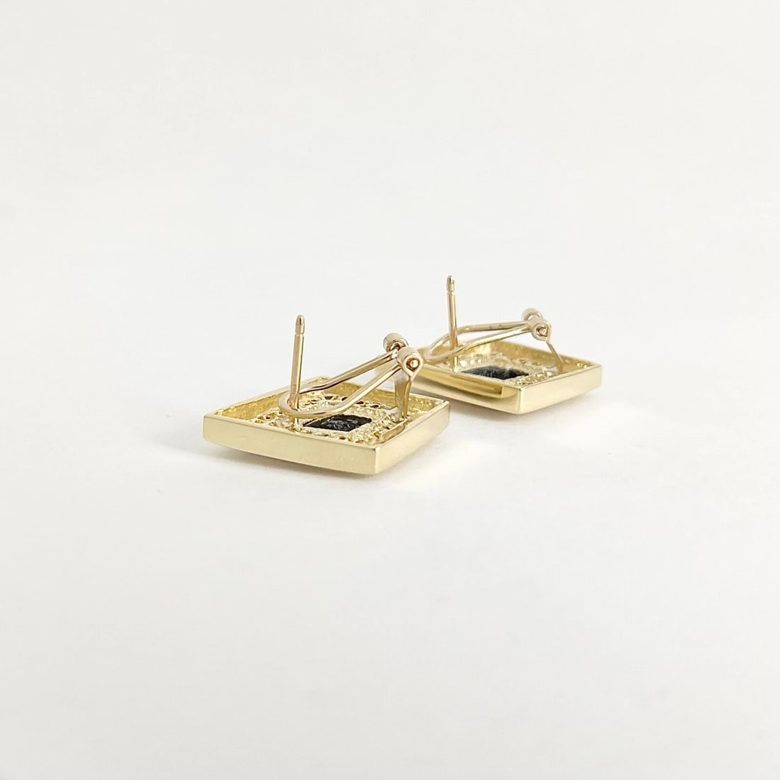 Vintage Geometric Black Onyx Diamond Drop Earrings 14K Yellow Gold, 9.82 Gram - 6
