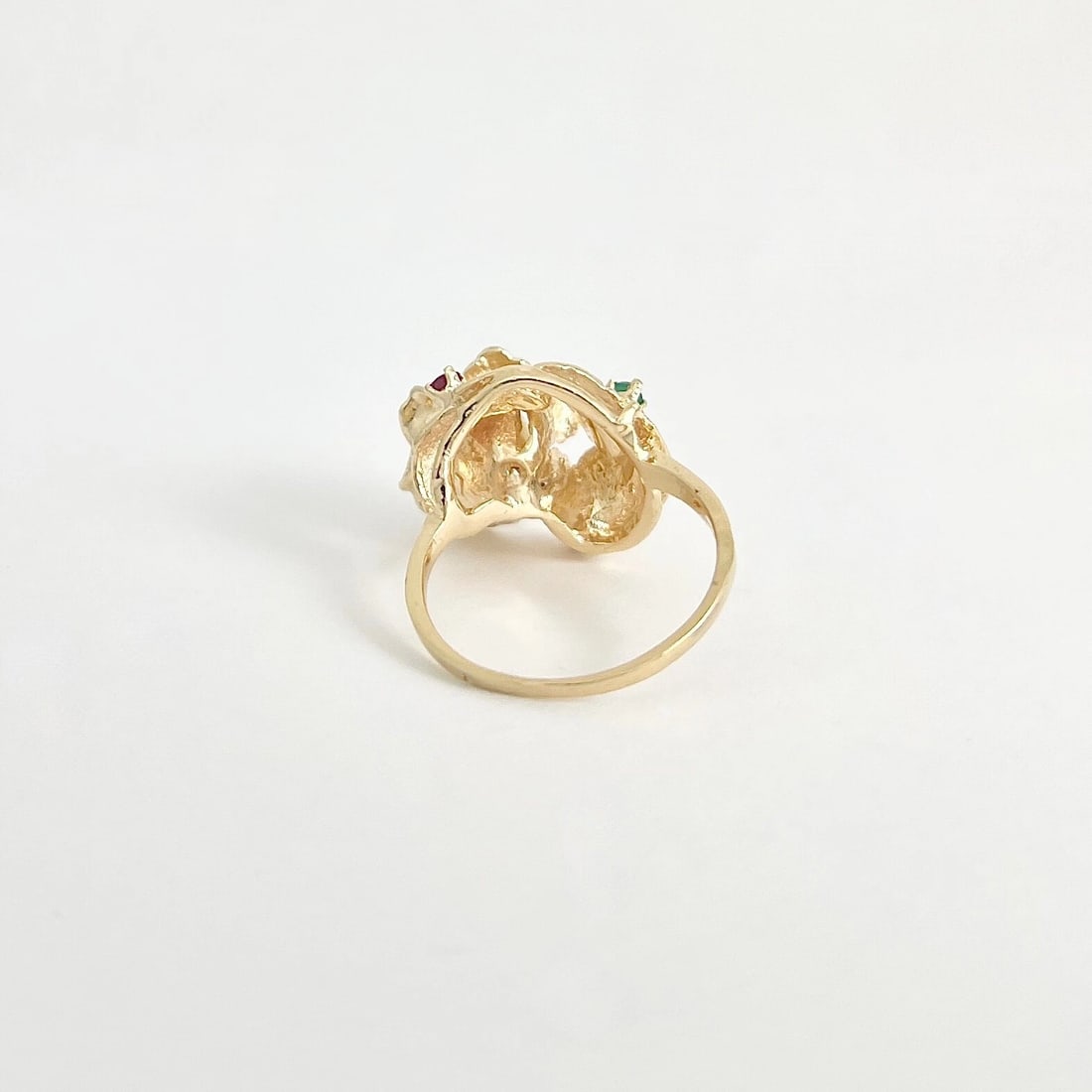 Vintage 1950's Pearl Ruby Emerald Cocktail Ring 14K Yellow Gold, 6.49 Grams - 7