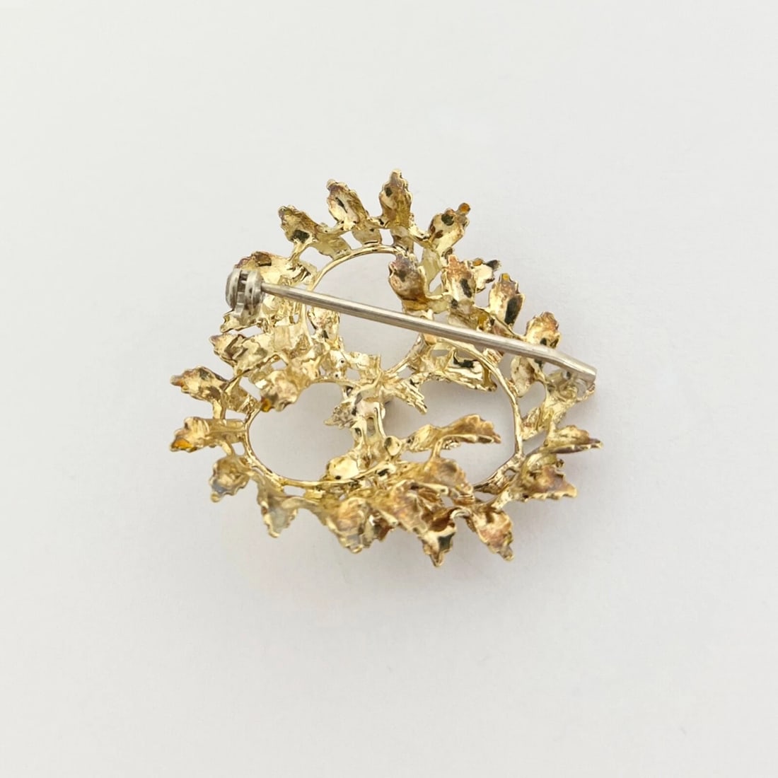 Vintage 1950's 1960's Sapphire Orange Enamel Brooch Pin 18K Yellow Gold 8.79 Gr - 8