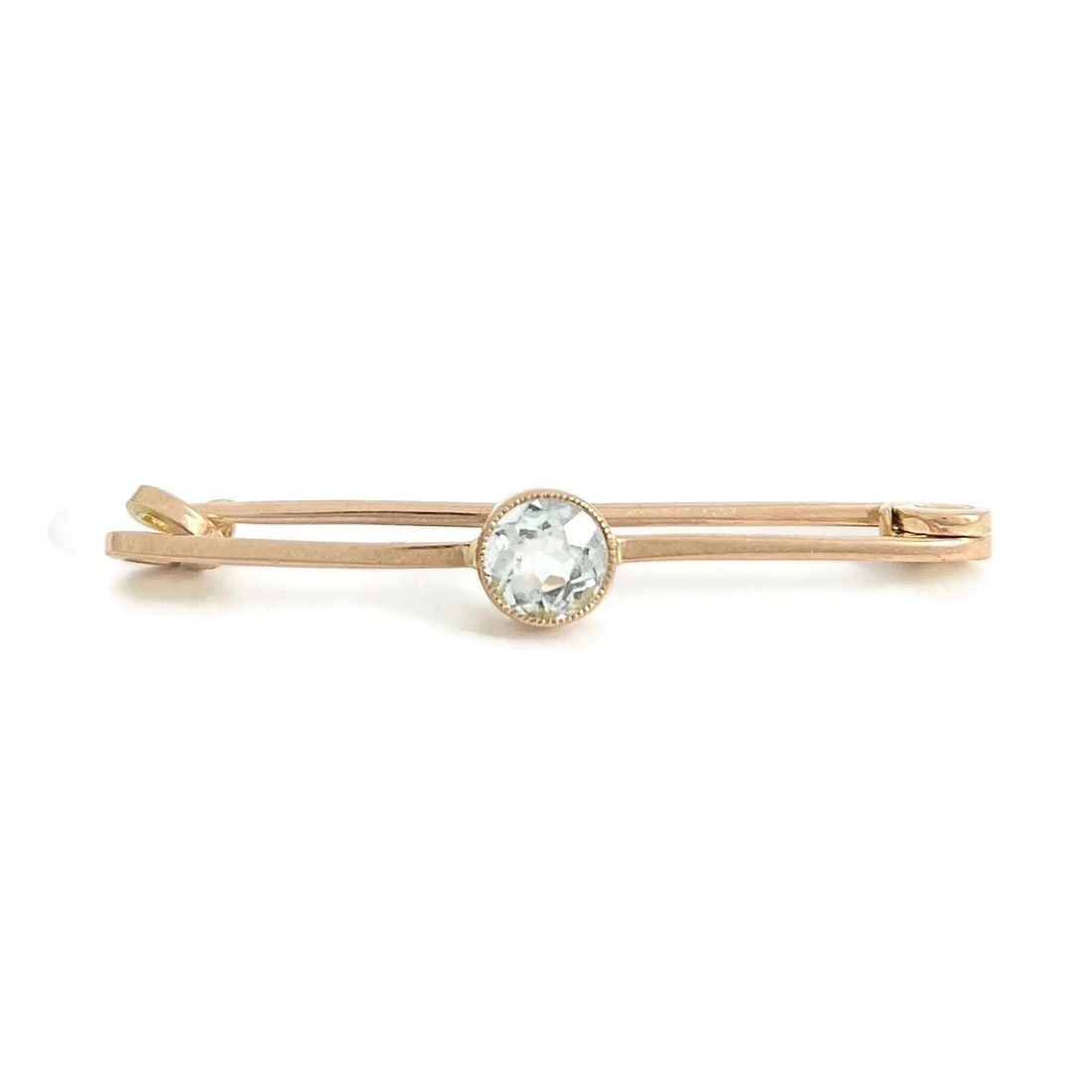 Antique Arts and Crafts Aquamarine Long Brooch Pin 9K Rose Gold, 2.29 Grams (1 of 9)