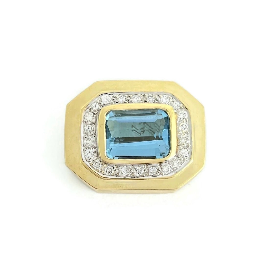 Vintage Blue Topaz Diamond Slider Necklace Pendant 14K Yellow Gold, 11.95 Gr (1 of 10)
