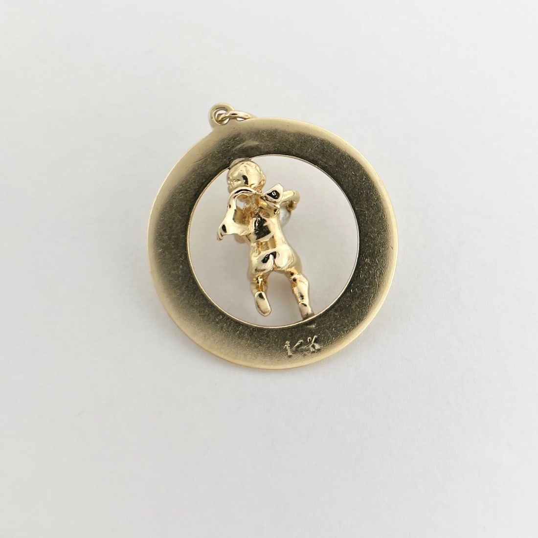 Vintage Cupid Cherub Pearl Necklace Pendant Charm 14K Yellow Gold, 6.56 Grams - 7
