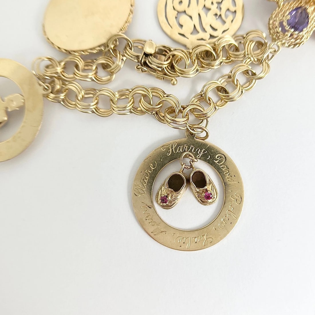 Vintage 1950's Flower Cupid Baby Shoes Charm Bracelet 14K Yellow Gold, 72.44 Gr - 8
