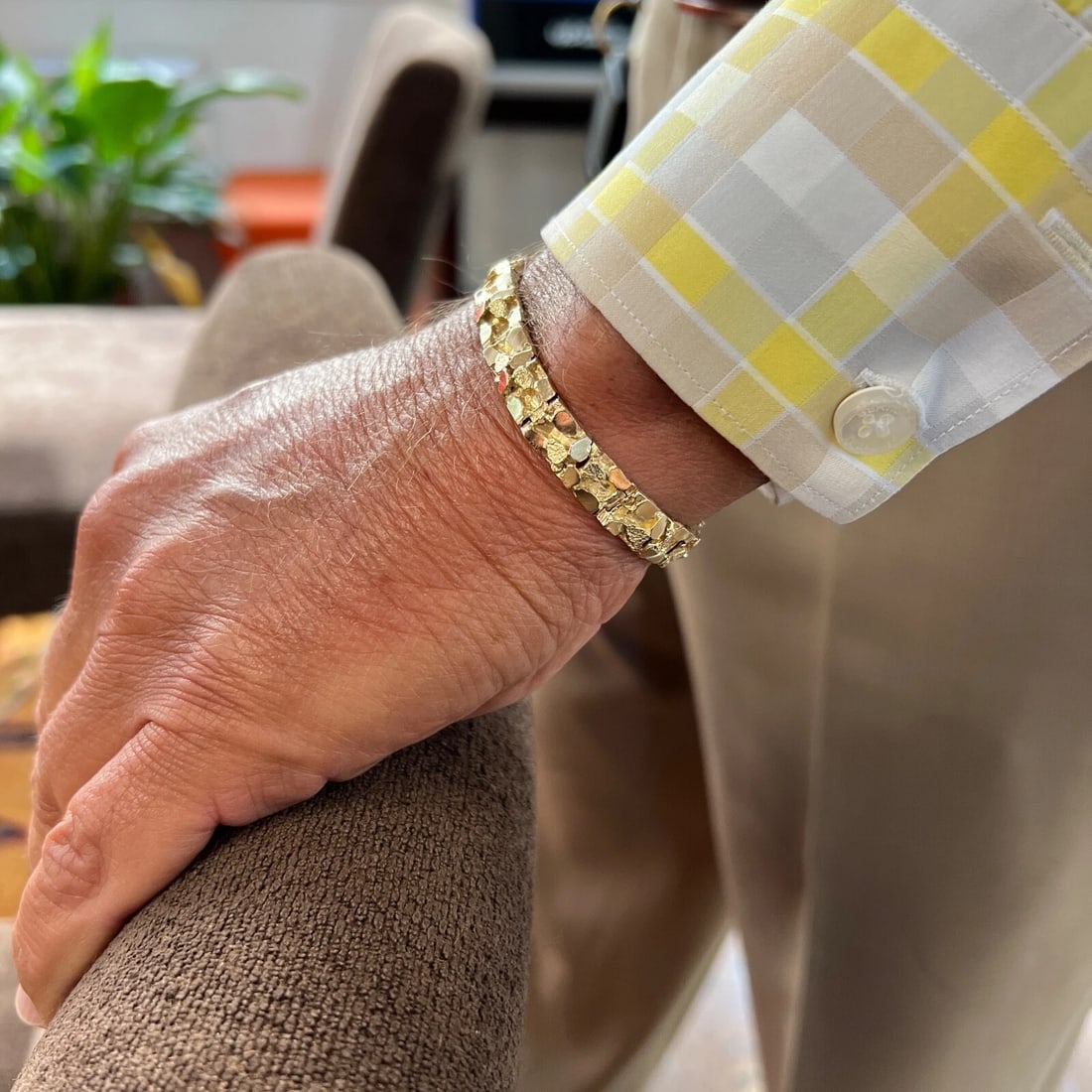 Vintage 1970's Men's Nugget Bracelet 14K Yellow Gold, 7 Inches, 25.86 Grams - 5