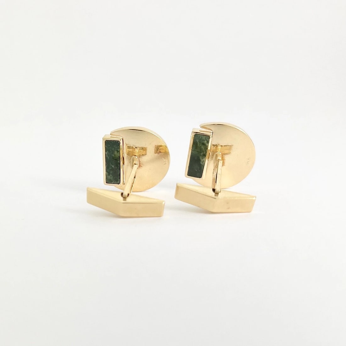 Vintage 1960's Black Onyx Green Serpentine Cufflinks 14K Yellow Gold, 13.65 Gr - 11