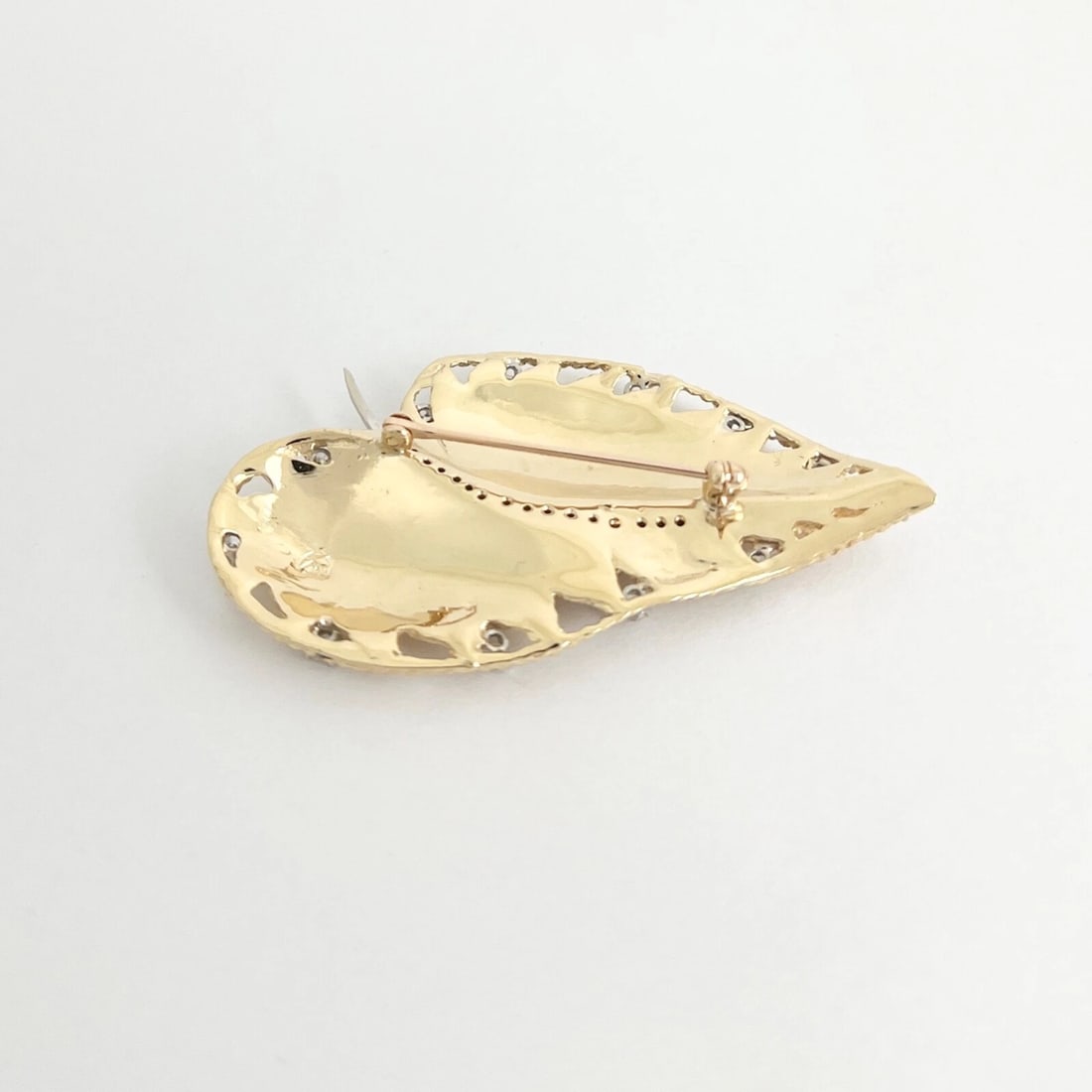Vintage 1950's Diamond Leaf Brooch Pin 14K Yellow Gold, 12.16 Grams - 6