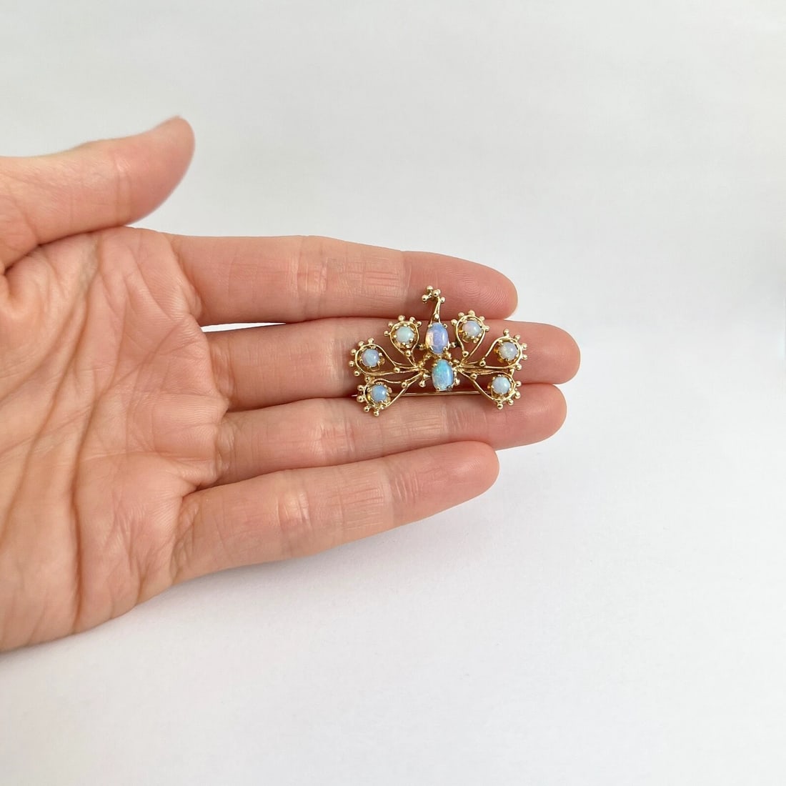 Vintage 1950's Opal Peacock Bird Brooch Pin 12K Yellow Gold, 5.65 Gr - 3