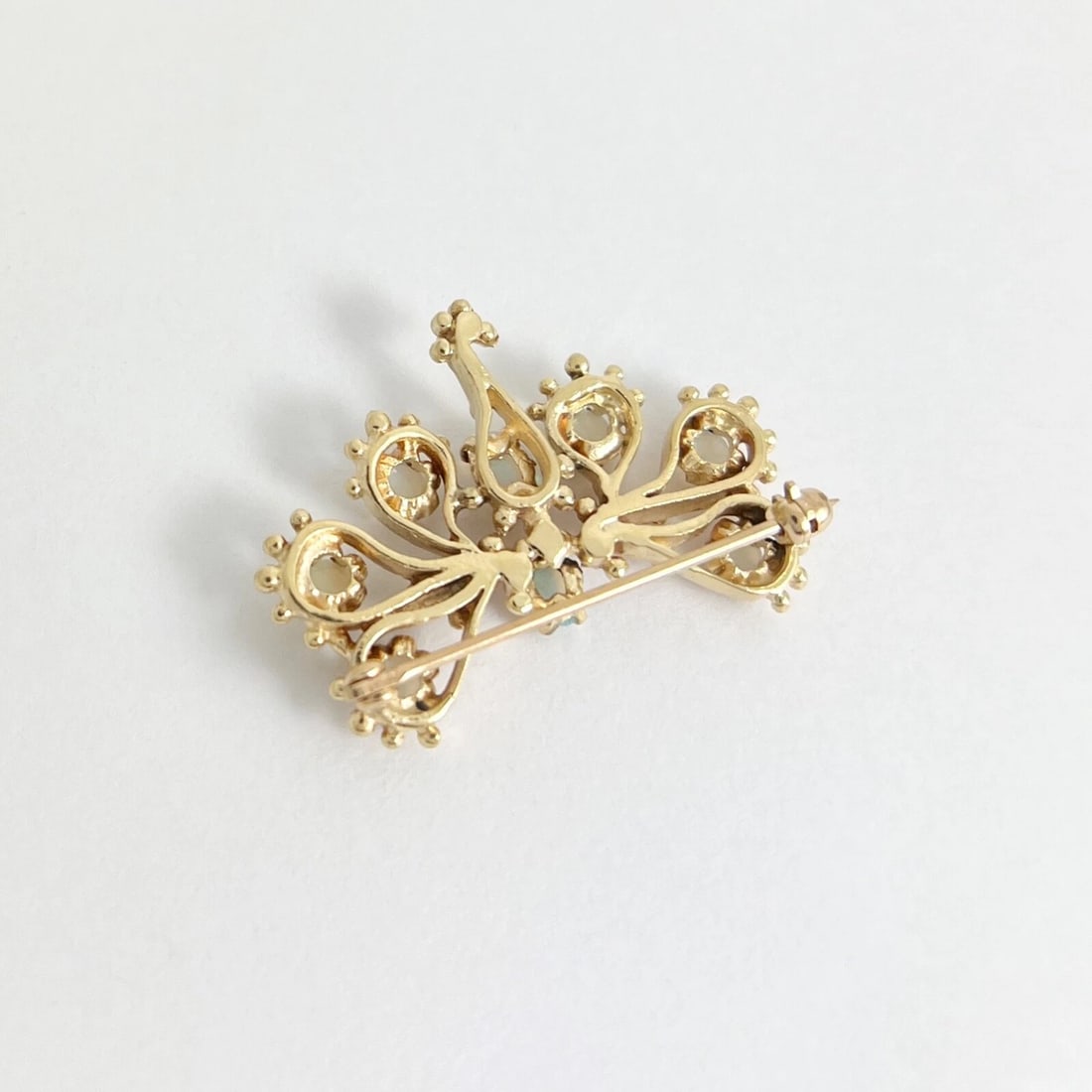 Vintage 1950's Opal Peacock Bird Brooch Pin 12K Yellow Gold, 5.65 Gr - 6