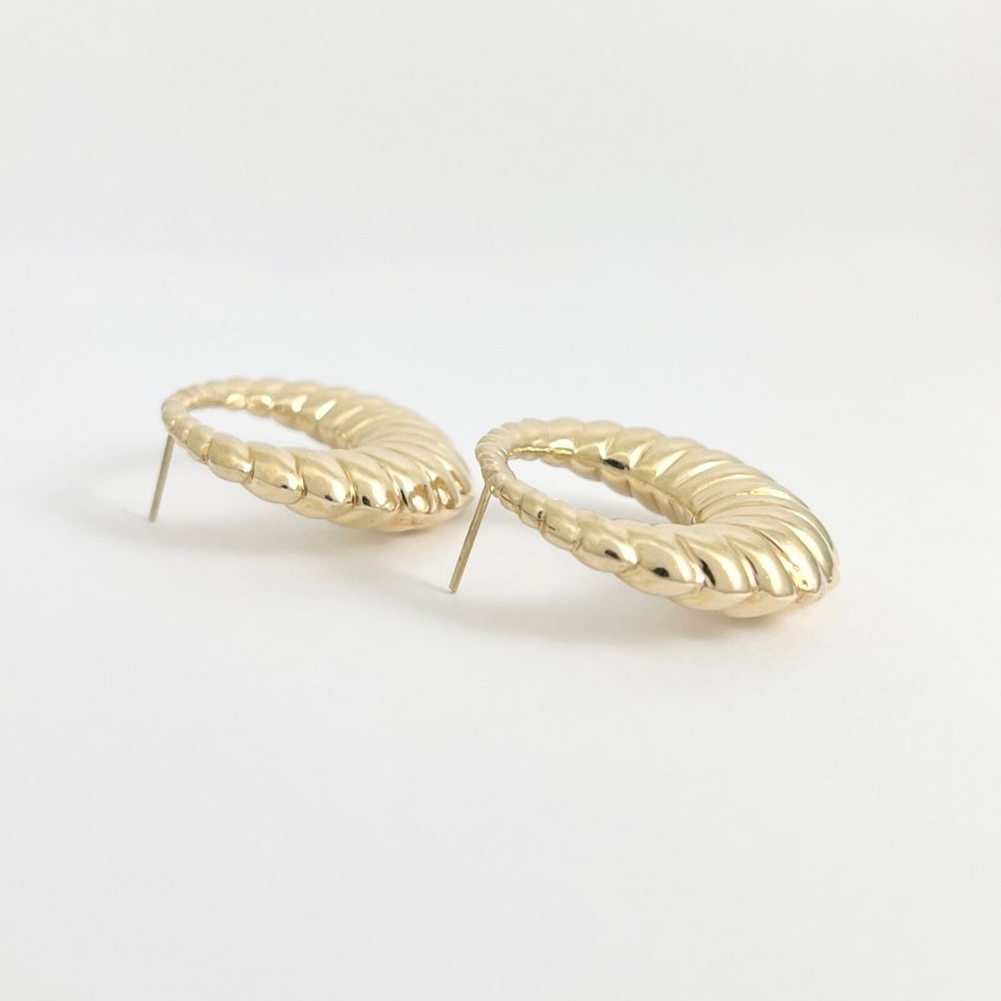 Vintage 1960's Shrimp Scalloped Circle Drop Earrings 14K Yellow Gold, 14.81 Gram - 6