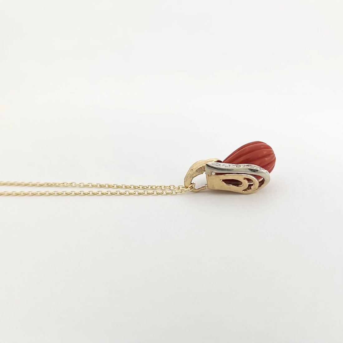 Vintage 1940's Diamond Teardrop Bead Pendant Necklace 14K Yellow Gold, 7.07 Gr - 5