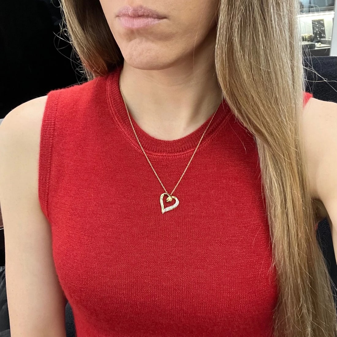Vintage Half Diamond Heart Pendant Necklace 10K and 14K Yellow Gold, 1.99 Grams - 4