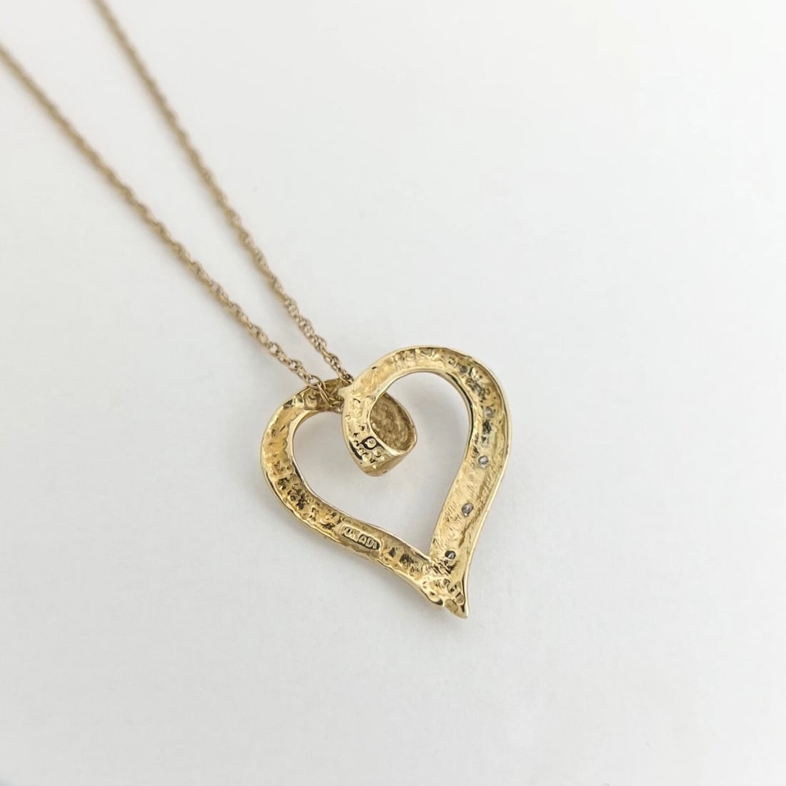 Vintage Half Diamond Heart Pendant Necklace 10K and 14K Yellow Gold, 1.99 Grams - 6