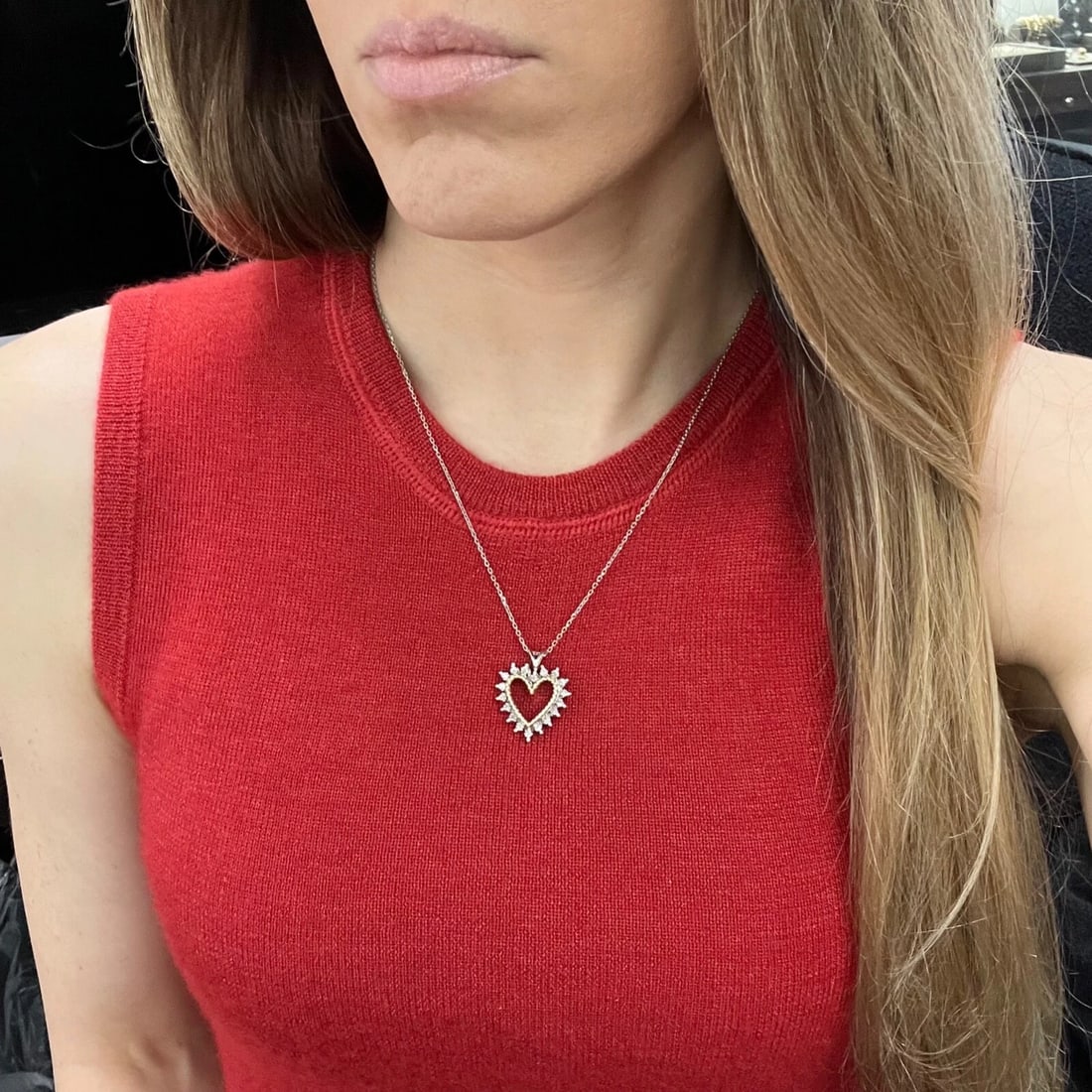 Vintage Two-Tone Diamond Heart Pendant Necklace 14K White Gold, 5.60 Grams - 4