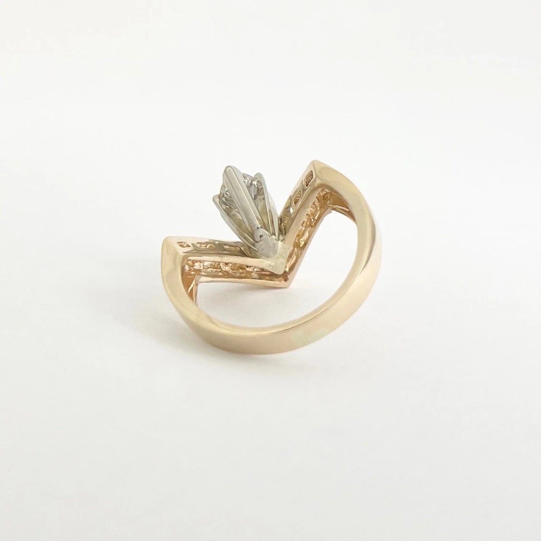 Vintage 1980's Marquise Diamond Chevron Statement Ring 14K Yellow Gold, 4.78 Gr - 7