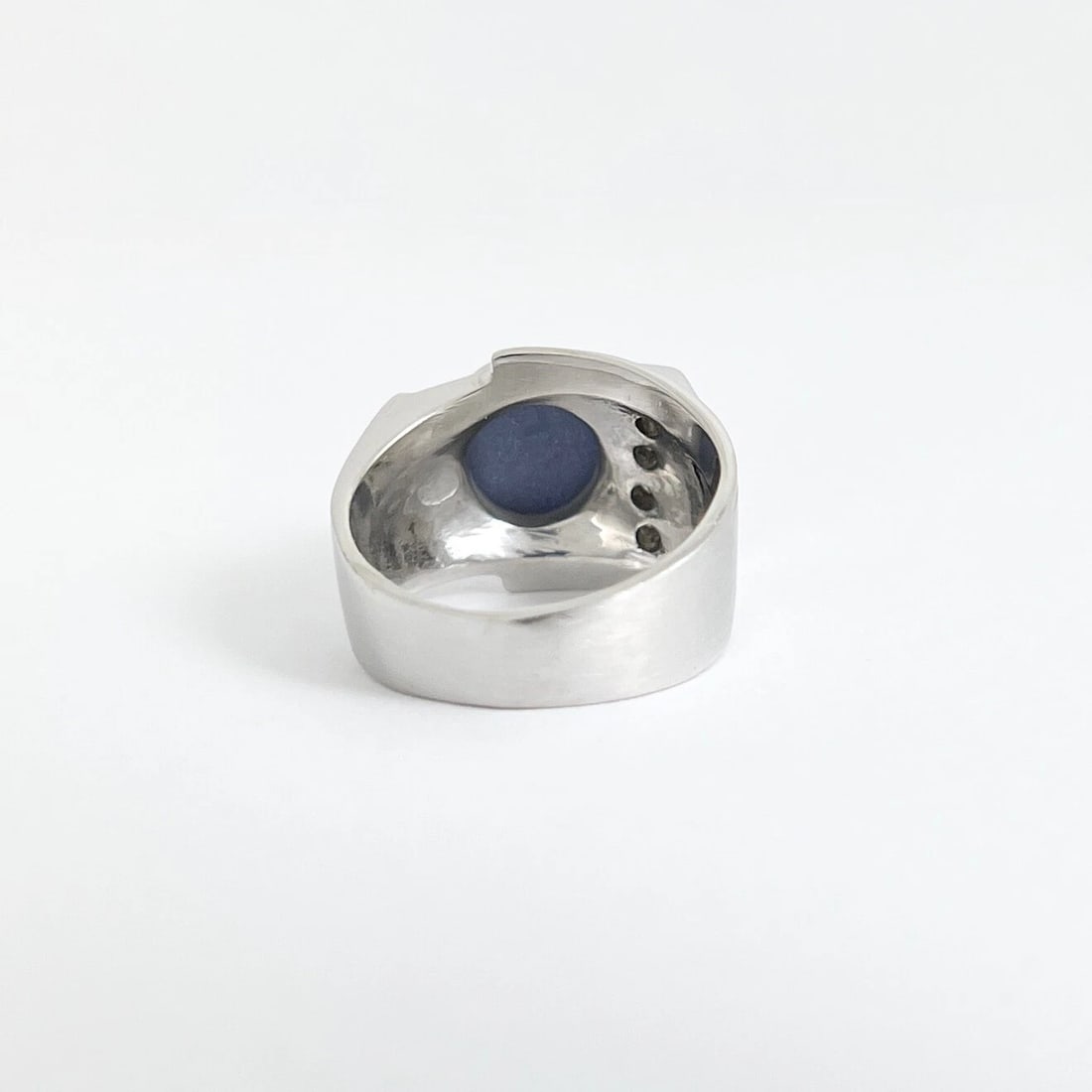 Vintage 1940's Lab-Created Star Sapphire Diamond Ring 14K White Gold, 10.15 Gram - 7