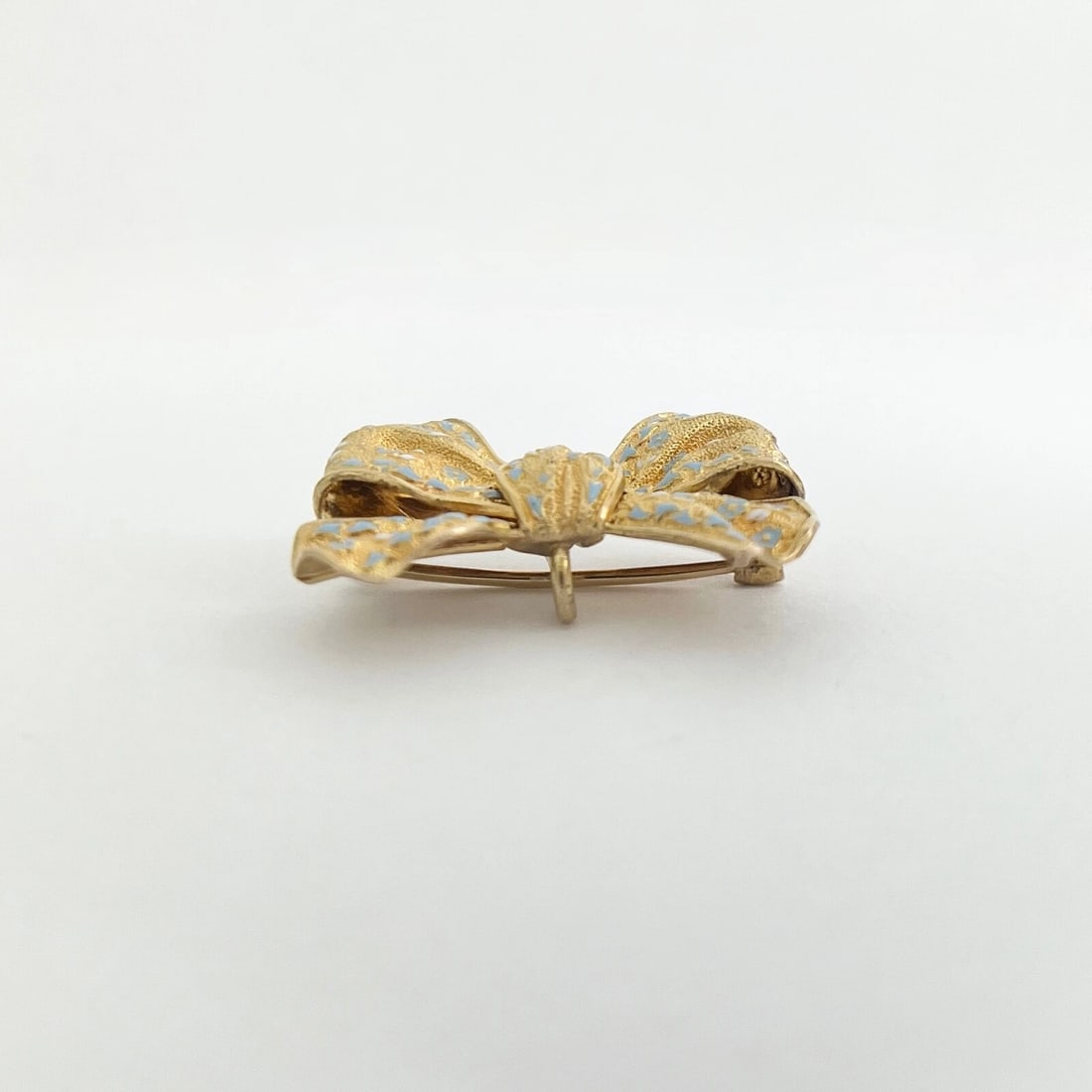 Antique Edwardian Blue White Enameled Bow Brooch Pin 18K Yellow Gold, 6.51 Grams - 5
