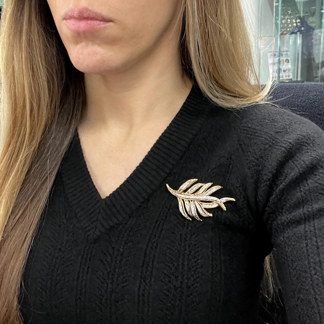 Vintage 1960's Diamond Two-Tone Leaf Branch Brooch Pin 14K Yellow Gold, 14.24 Gr - 5