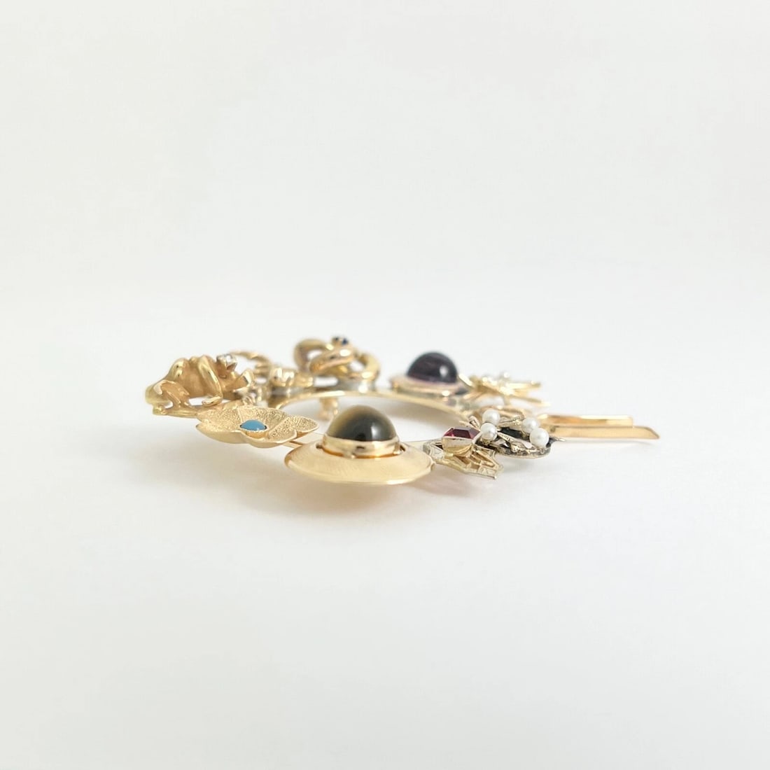 Vintage Hodgepodge Collection Gemstone Pearl Brooch 14K Yellow Gold, 13.66 Gr - 6