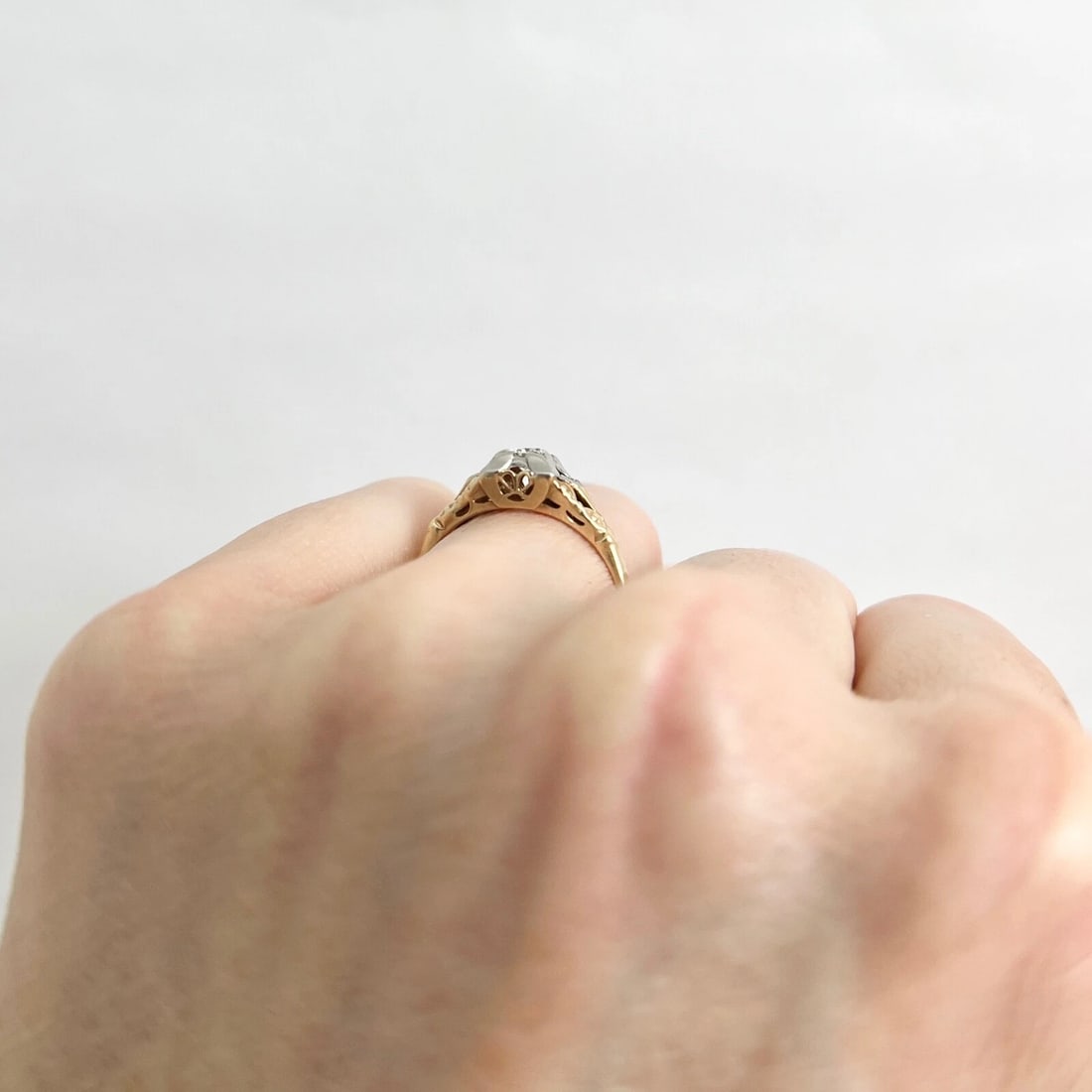 Vintage 1940's Two-Tone Diamond Engagement Ring 14K Yellow Gold 1.68 Grams - 5