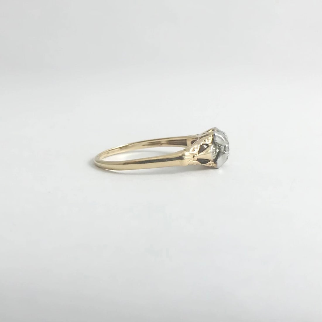 Vintage 1940's Two-Tone Diamond Engagement Ring 14K Yellow Gold 1.68 Grams - 7