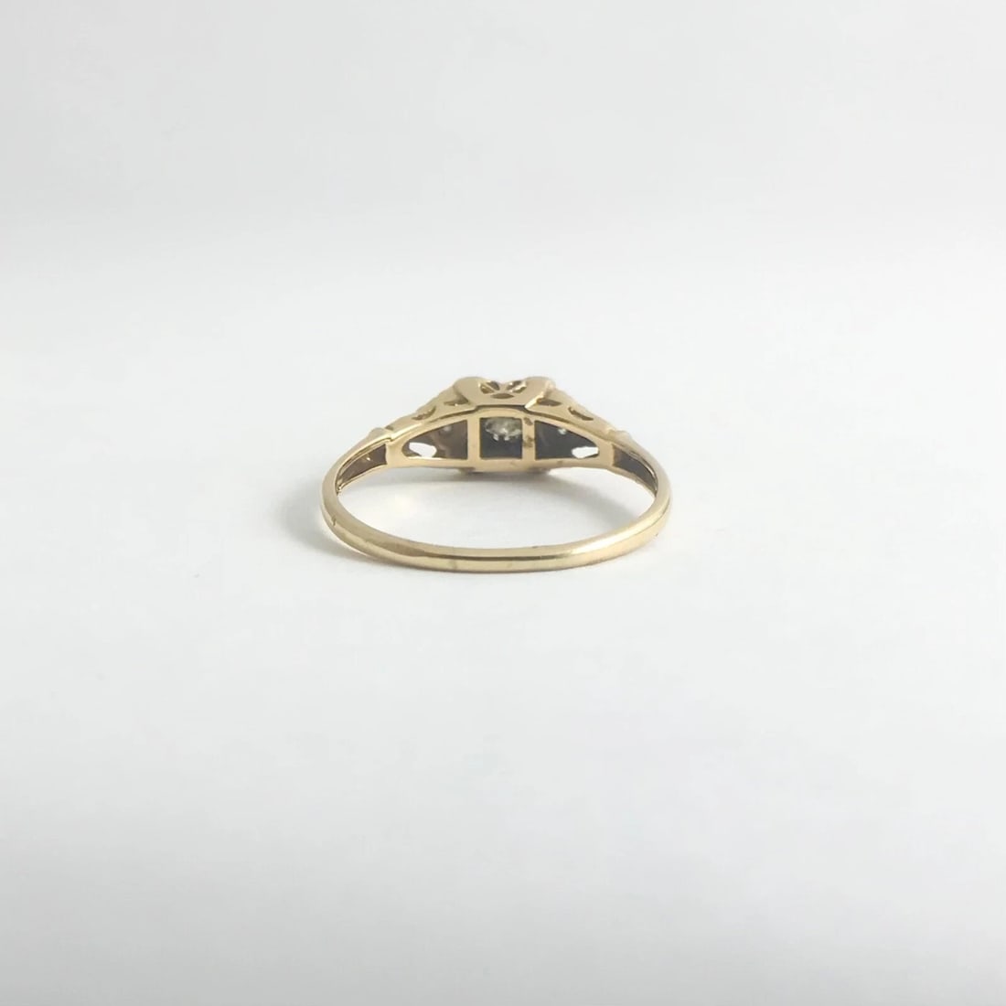 Vintage 1940's Two-Tone Diamond Engagement Ring 14K Yellow Gold 1.68 Grams - 8
